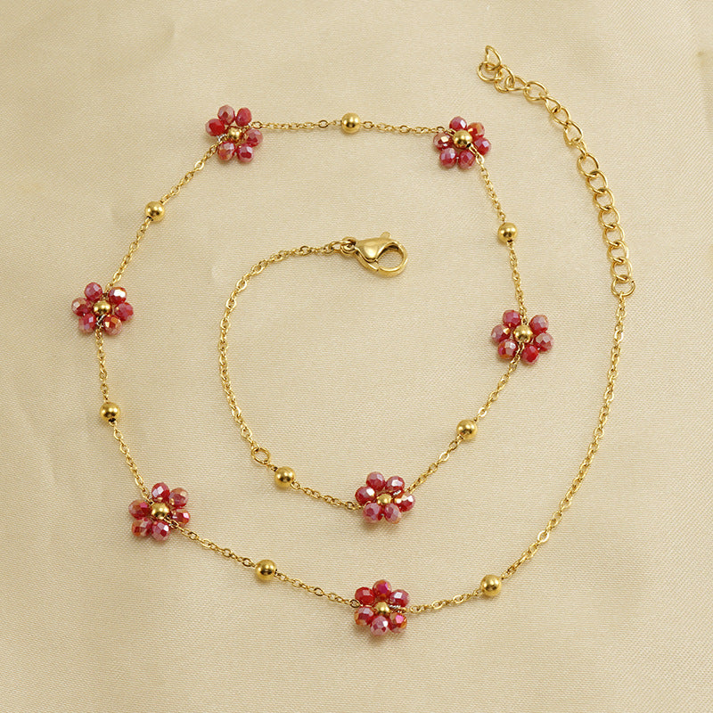 Versatile Fresh Floral Stainless Steel Bracelet for Women, Unique Titanium Steel Necklace Jewelry