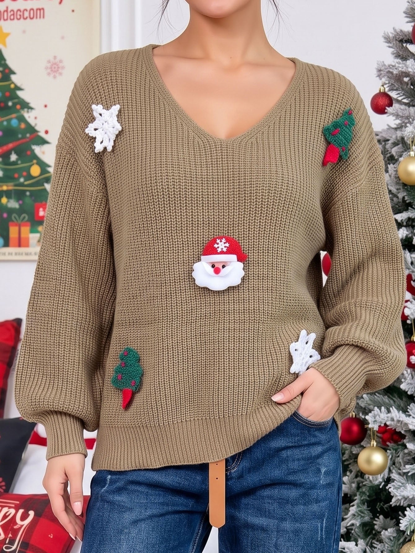 Santa Hat Sweater Women's Casual Pullover Sweater for Women