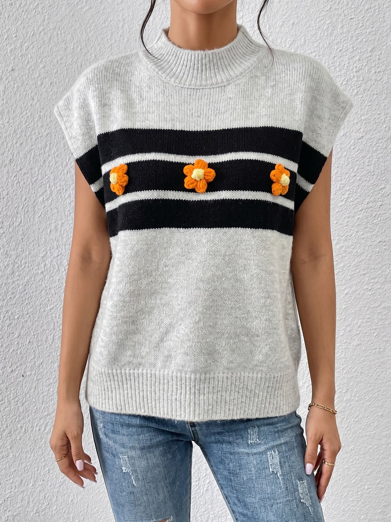 Striped Sleeveless Layered Women's Cardigan Casual Hand-crocheted Patchwork Knit Vest for Women