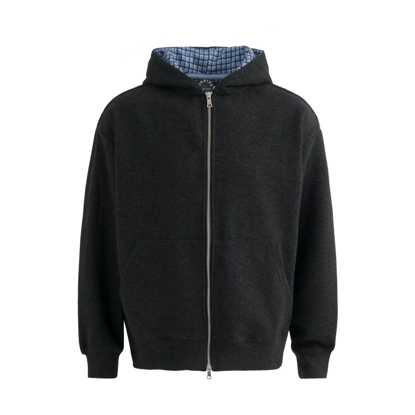 Plaid Lined Hooded Sweatshirt Jacket with Pearl Letters