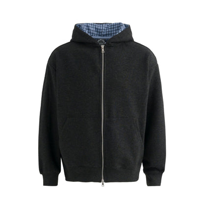 Plaid Lined Hooded Sweatshirt Jacket with Pearl Letters