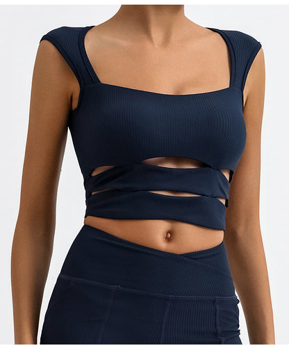 New  Fashion Double-Shoulder Low-Cut Striped Sexy Yoga T-Shirt for Outdoor Sports, Casual Semi-Formal Wear