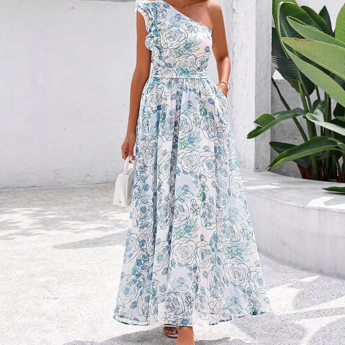 Single Shoulder High Waist Dress for Women