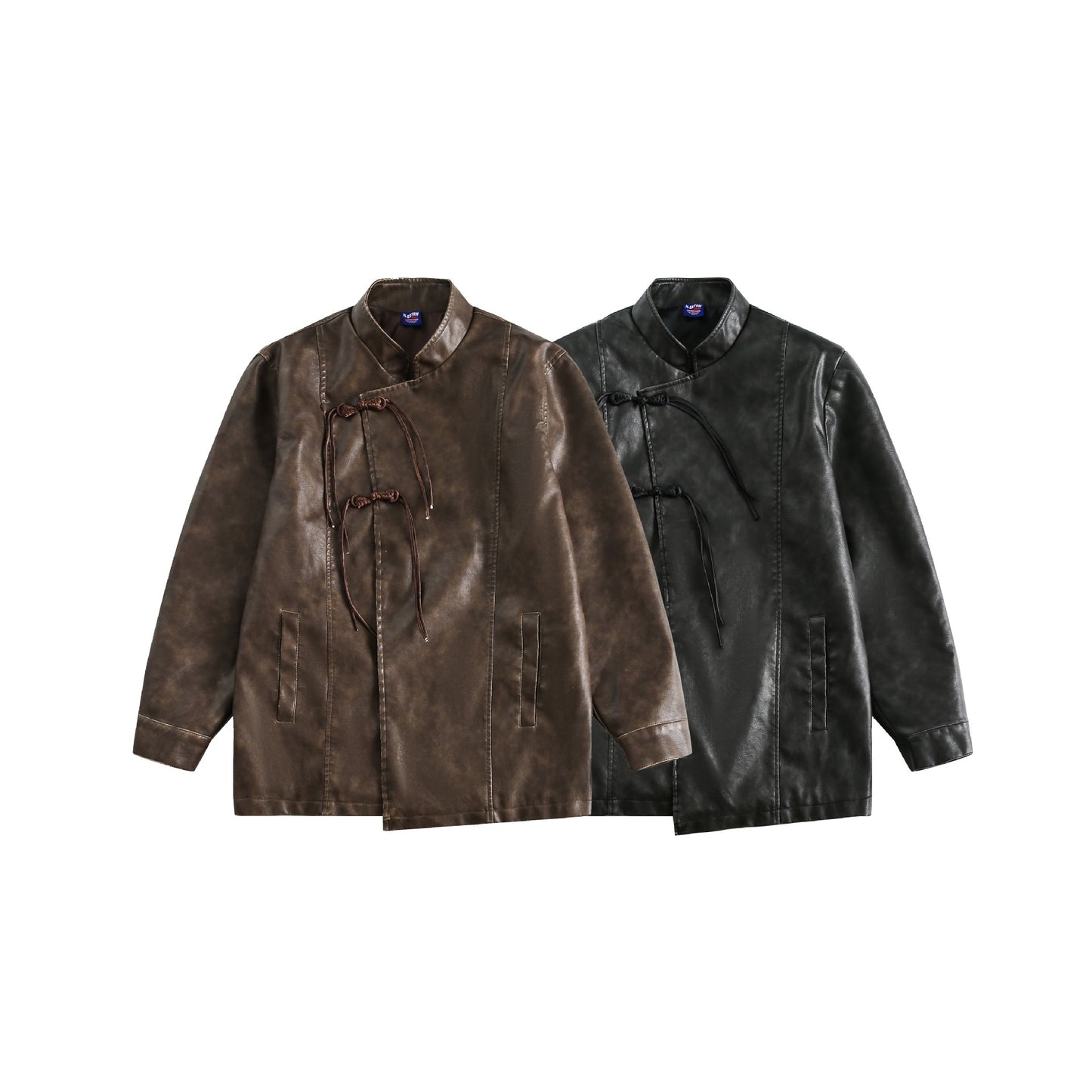 Disk Button PU Leather Jacket for Men and Women, National Trend Outerwear