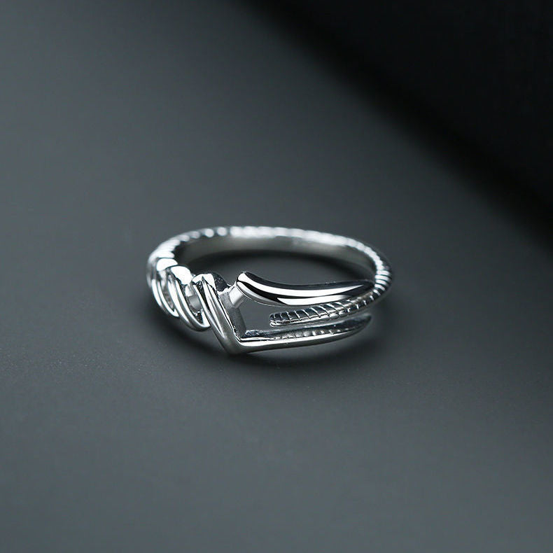 Modern Metal Stone Cross-Opening Design Ring