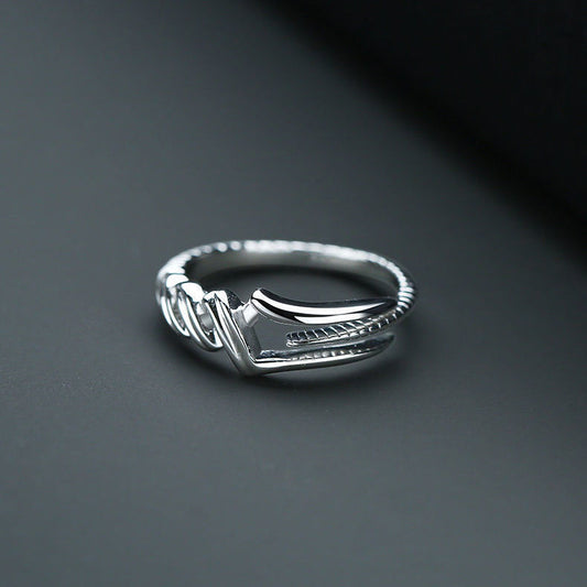Modern Metal Stone Cross-Opening Design Ring