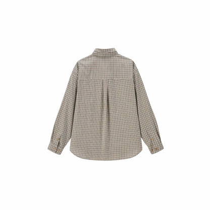 Loose Checkered Long Sleeve Shirt for Men with Rabbit Ears Collar