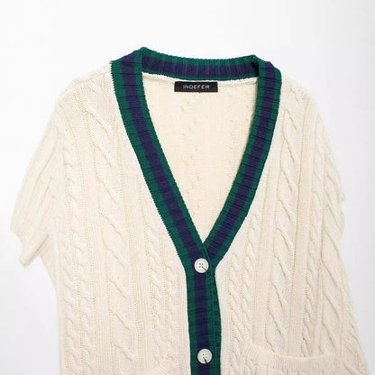 European and American autumn new style casual V-neck contrasting knitted top jacket