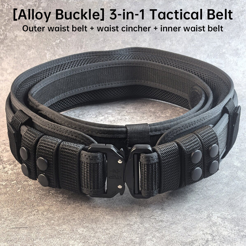 Tactical Alloy Buckle Belt - Black Multifunctional Outdoor Belt for Men, Extended Training Belt