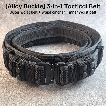 Tactical Alloy Buckle Belt - Black Multifunctional Outdoor Belt for Men, Extended Training Belt