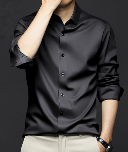 Men's Wrinkle-Resistant Non-Iron Formal Business Casual Premium Ice Silk Dress Shirt
