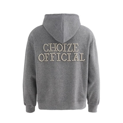 Plaid Lined Hooded Sweatshirt Jacket with Pearl Letters