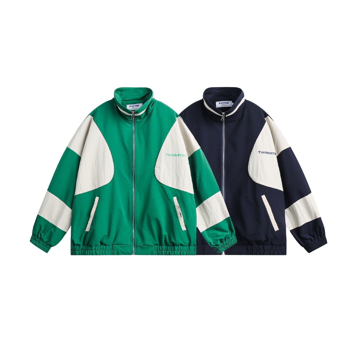 Color-block Zip-up Stand Collar Loose Casual Fitted Sport Jacket
