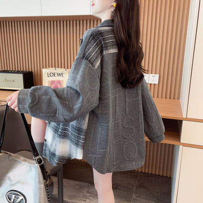 Cardigan Coat for Women, Spring Autumn Winter Lightweight Plaid Shirt, Plus Size Loose Fit Top for Women