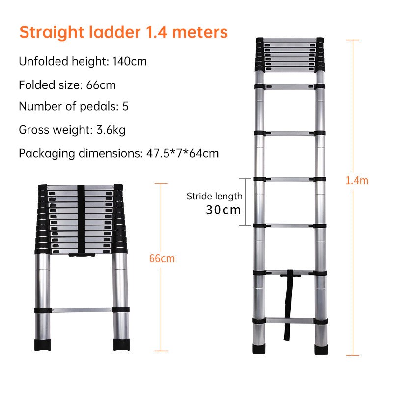 Heavy-Duty Stainless Steel Telescoping Ladder, 2.6-6.3M (8.5-20.7ft) 330lb Load, Anti-Slip Lock, for Home/RV/Attic, Room Decor