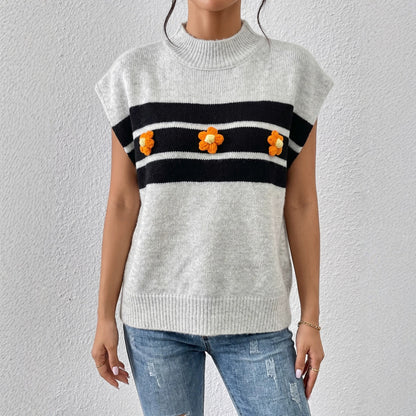 Striped Sleeveless Layered Women's Cardigan Casual Hand-crocheted Patchwork Knit Vest for Women