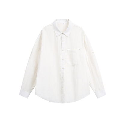 Minimalist Solid Color Slightly Wrinkled Linen Blend Loose Long Sleeve Shirt