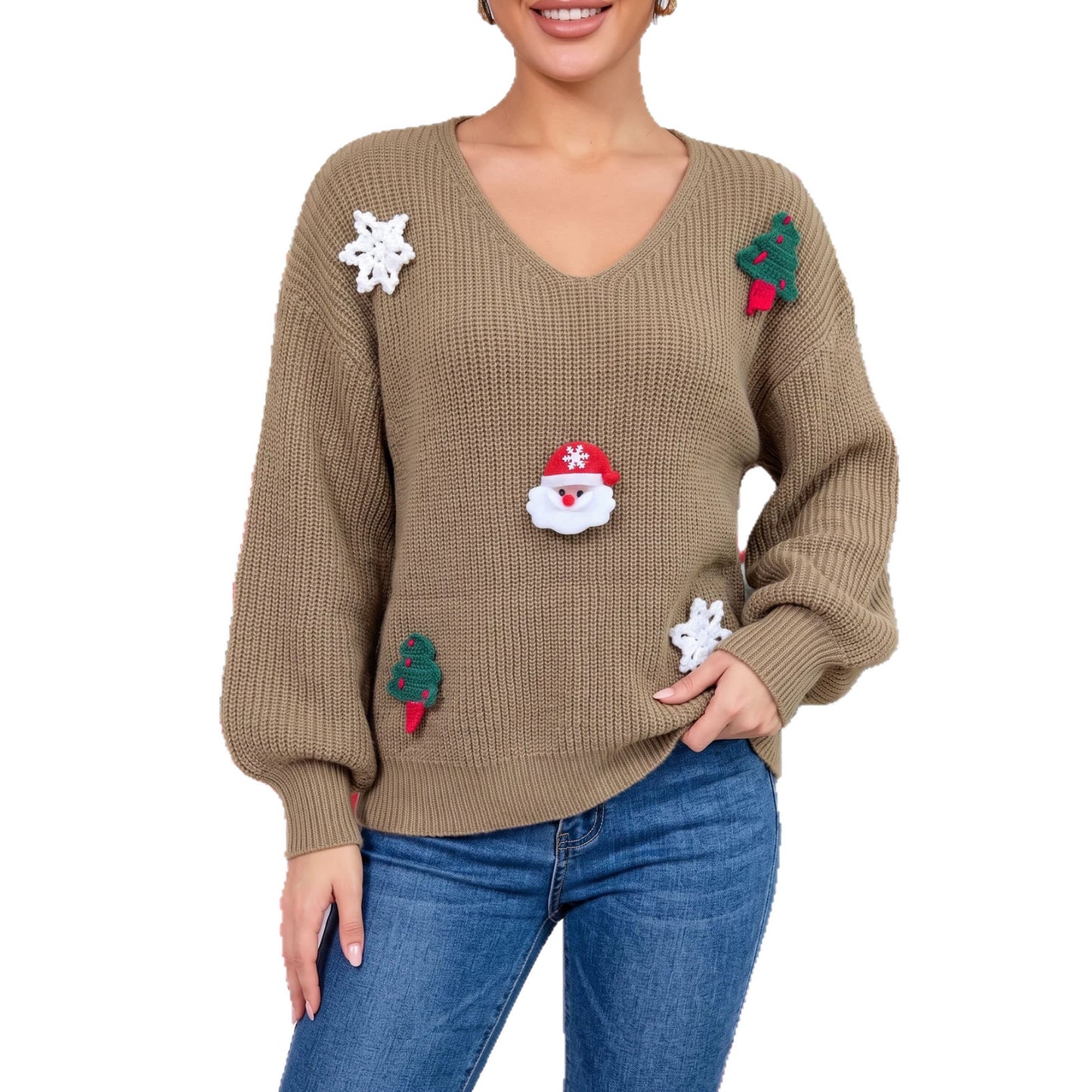 Santa Hat Sweater Women's Casual Pullover Sweater for Women