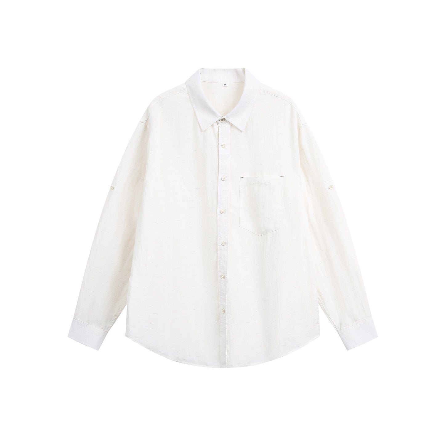 Minimalist Solid Color Slightly Wrinkled Linen Blend Loose Long Sleeve Shirt