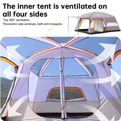3-12 Person Double Layer 2-Bedroom Family Tunnel Camping Tent Waterproof Windproof UV Resistant for Outdoor Hiking & Camping