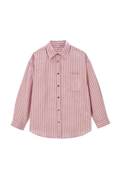 Casual Loose Fit Stripe Long Sleeve Shirt Men Minimalist Commute Top