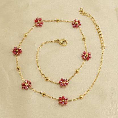 Versatile Fresh Floral Stainless Steel Bracelet for Women, Unique Titanium Steel Necklace Jewelry