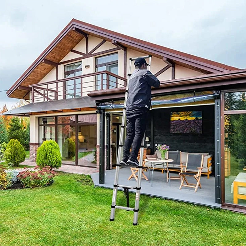 Heavy-Duty Stainless Steel Telescoping Ladder, 2.6-6.3M (8.5-20.7ft) 330lb Load, Anti-Slip Lock, for Home/RV/Attic, Room Decor