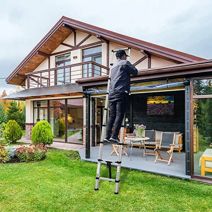 Heavy-Duty Stainless Steel Telescoping Ladder, 2.6-6.3M (8.5-20.7ft) 330lb Load, Anti-Slip Lock, for Home/RV/Attic, Room Decor