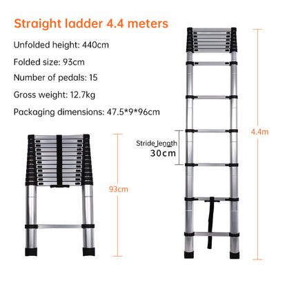 Heavy-Duty Stainless Steel Telescoping Ladder, 2.6-6.3M (8.5-20.7ft) 330lb Load, Anti-Slip Lock, for Home/RV/Attic, Room Decor