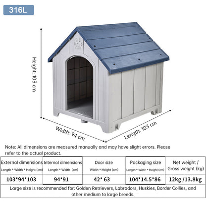 Heavy Duty Outdoor Dog House - 4 Season Insulated Shelter Waterproof & Anti-UV Kennel for All Size Dogs