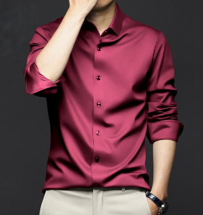 Men's Wrinkle-Resistant Non-Iron Formal Business Casual Premium Ice Silk Dress Shirt