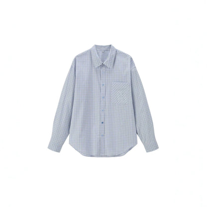 Casual American Style Plaid Long Sleeve Shirt with Pocket Loose Fit Men's Shirt