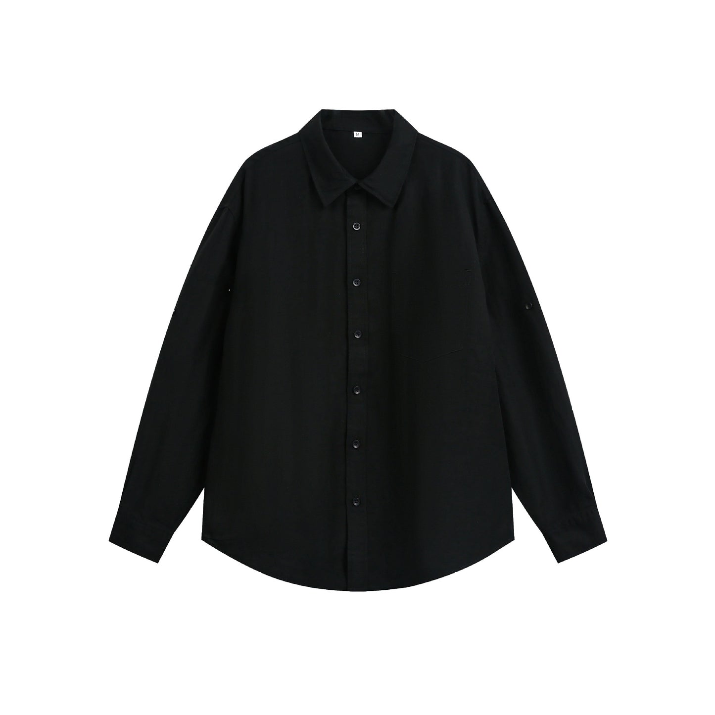 Minimalist Solid Color Slightly Wrinkled Linen Blend Loose Long Sleeve Shirt