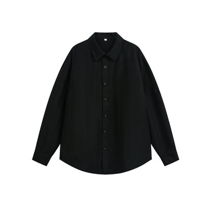 Minimalist Solid Color Slightly Wrinkled Linen Blend Loose Long Sleeve Shirt