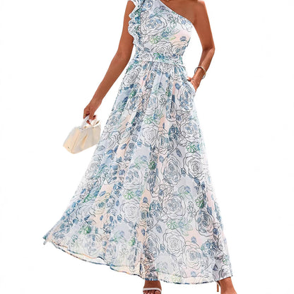 Single Shoulder High Waist Dress for Women