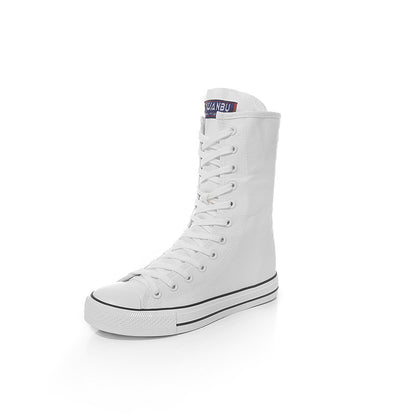 Canvas Shoes with Front Lace-Up and Side Zipper, Women's Sneakers