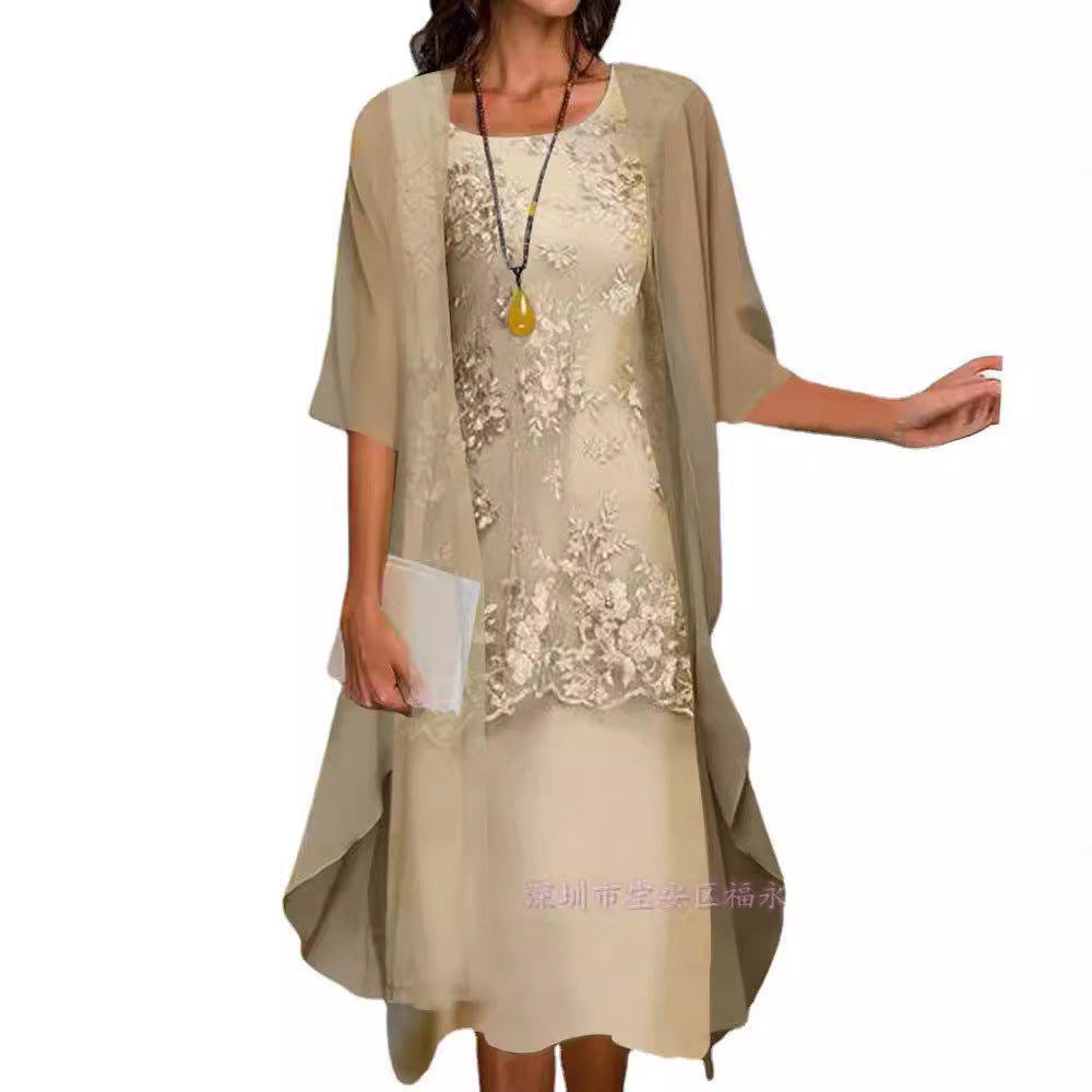 Elegant Lace Chiffon Dress Set