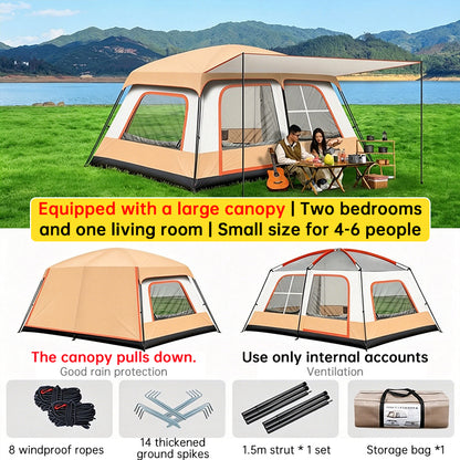 4-6 Person Family Camping Tent, Waterproof Portable Tent with Carry Bag for Car Camping