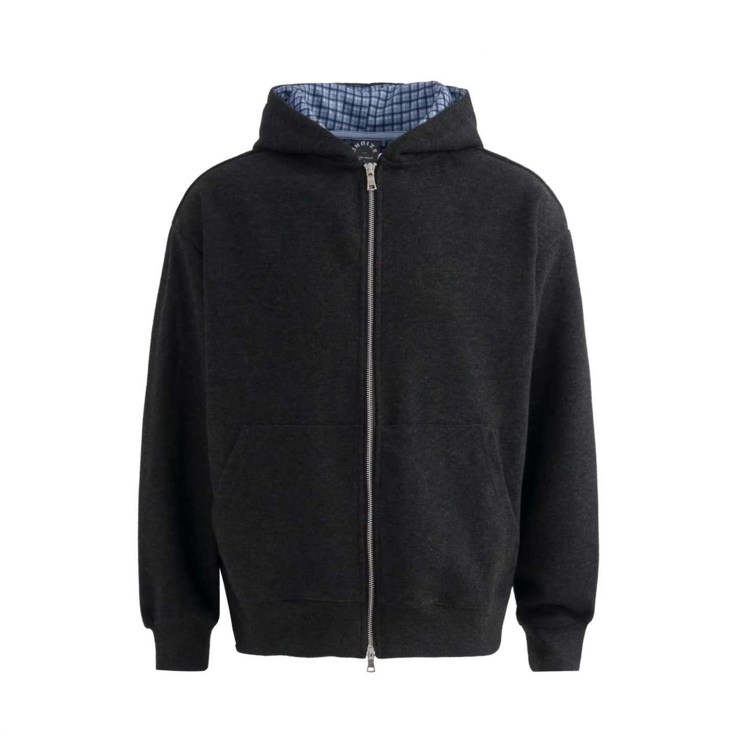 Plaid Lined Hooded Sweatshirt Jacket with Pearl Letters