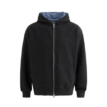 Plaid Lined Hooded Sweatshirt Jacket with Pearl Letters