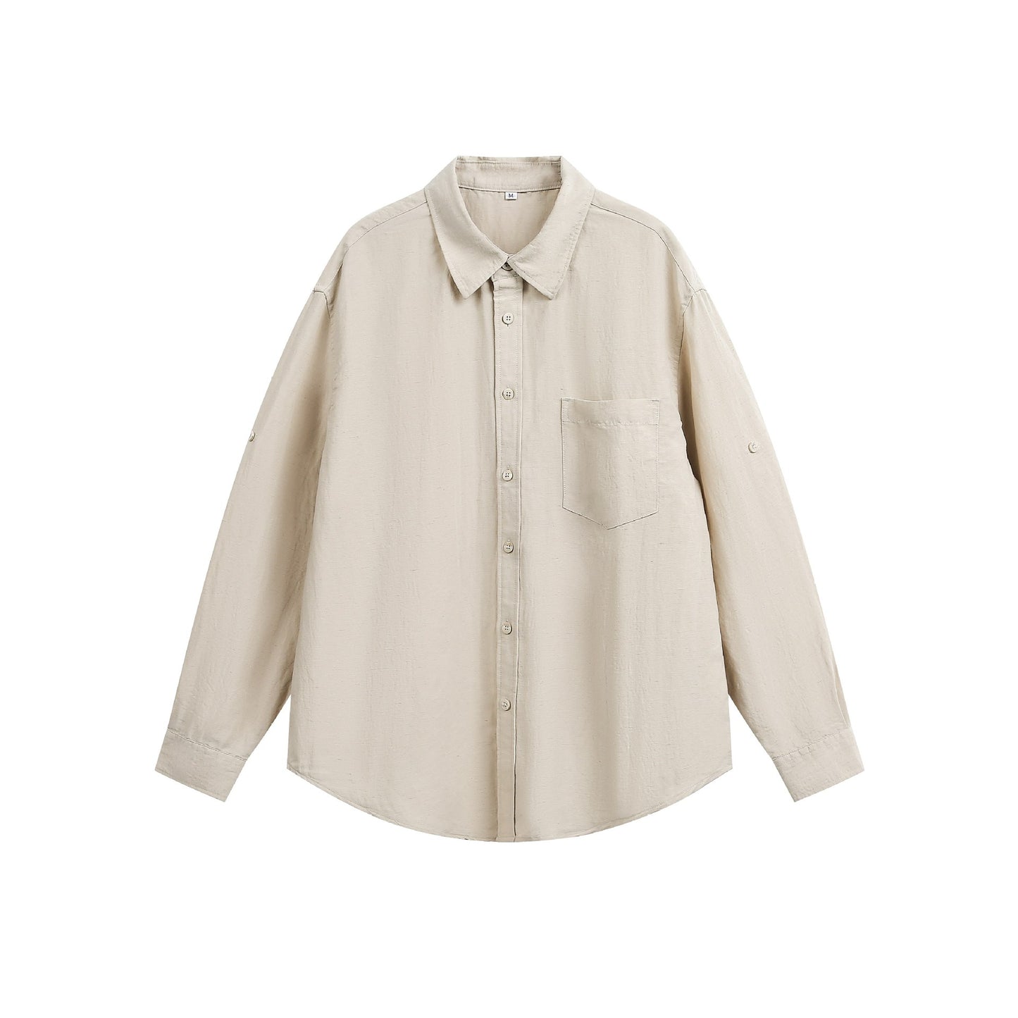 Minimalist Solid Color Slightly Wrinkled Linen Blend Loose Long Sleeve Shirt