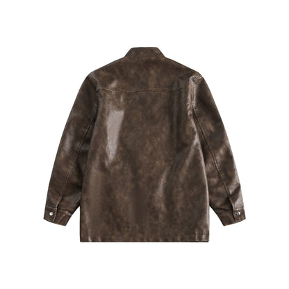 Disk Button PU Leather Jacket for Men and Women, National Trend Outerwear