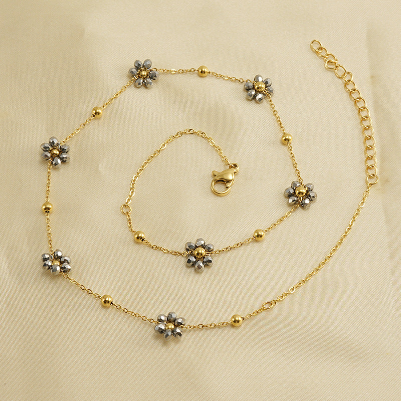 Versatile Fresh Floral Stainless Steel Bracelet for Women, Unique Titanium Steel Necklace Jewelry