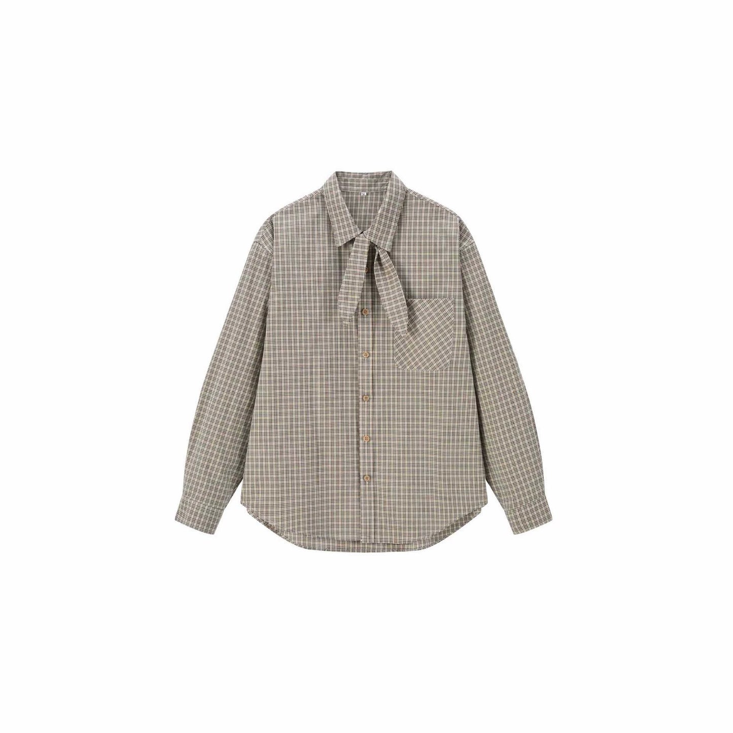 Loose Checkered Long Sleeve Shirt for Men with Rabbit Ears Collar