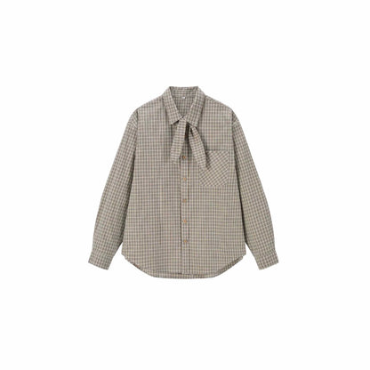 Loose Checkered Long Sleeve Shirt for Men with Rabbit Ears Collar