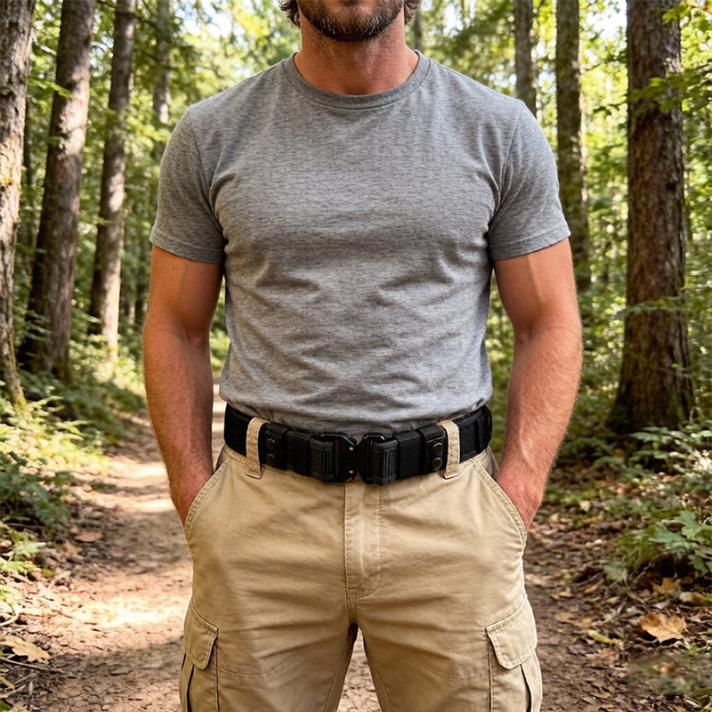 Tactical Alloy Buckle Belt - Black Multifunctional Outdoor Belt for Men, Extended Training Belt