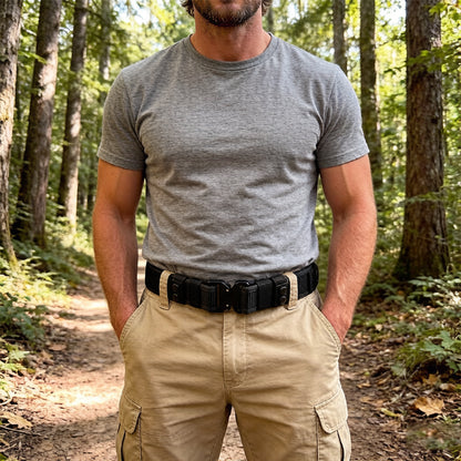 Tactical Alloy Buckle Belt - Black Multifunctional Outdoor Belt for Men, Extended Training Belt