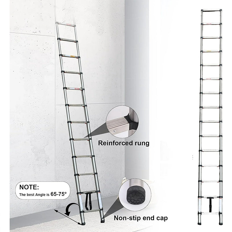 Heavy-Duty Stainless Steel Telescoping Ladder, 2.6-6.3M (8.5-20.7ft) 330lb Load, Anti-Slip Lock, for Home/RV/Attic, Room Decor