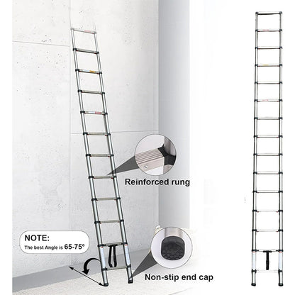 Heavy-Duty Stainless Steel Telescoping Ladder, 2.6-6.3M (8.5-20.7ft) 330lb Load, Anti-Slip Lock, for Home/RV/Attic, Room Decor