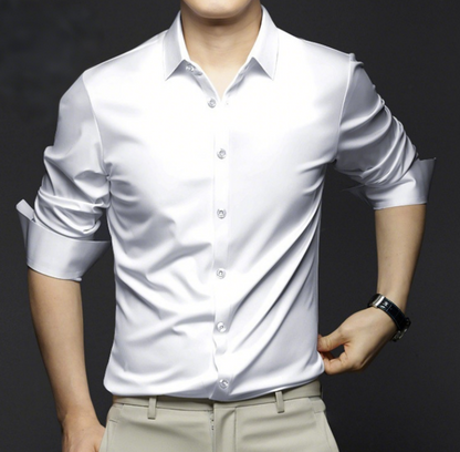 Men's Wrinkle-Resistant Non-Iron Formal Business Casual Premium Ice Silk Dress Shirt